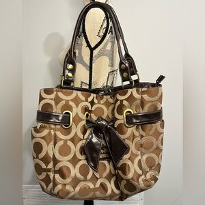 Brown Coach Signature Jaquard Tote Bag